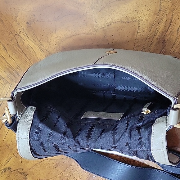 THACKER Leather Nola Shoulder/Crossbody Bag, Flap over, White/Taupe, NWT - Picture 12 of 16